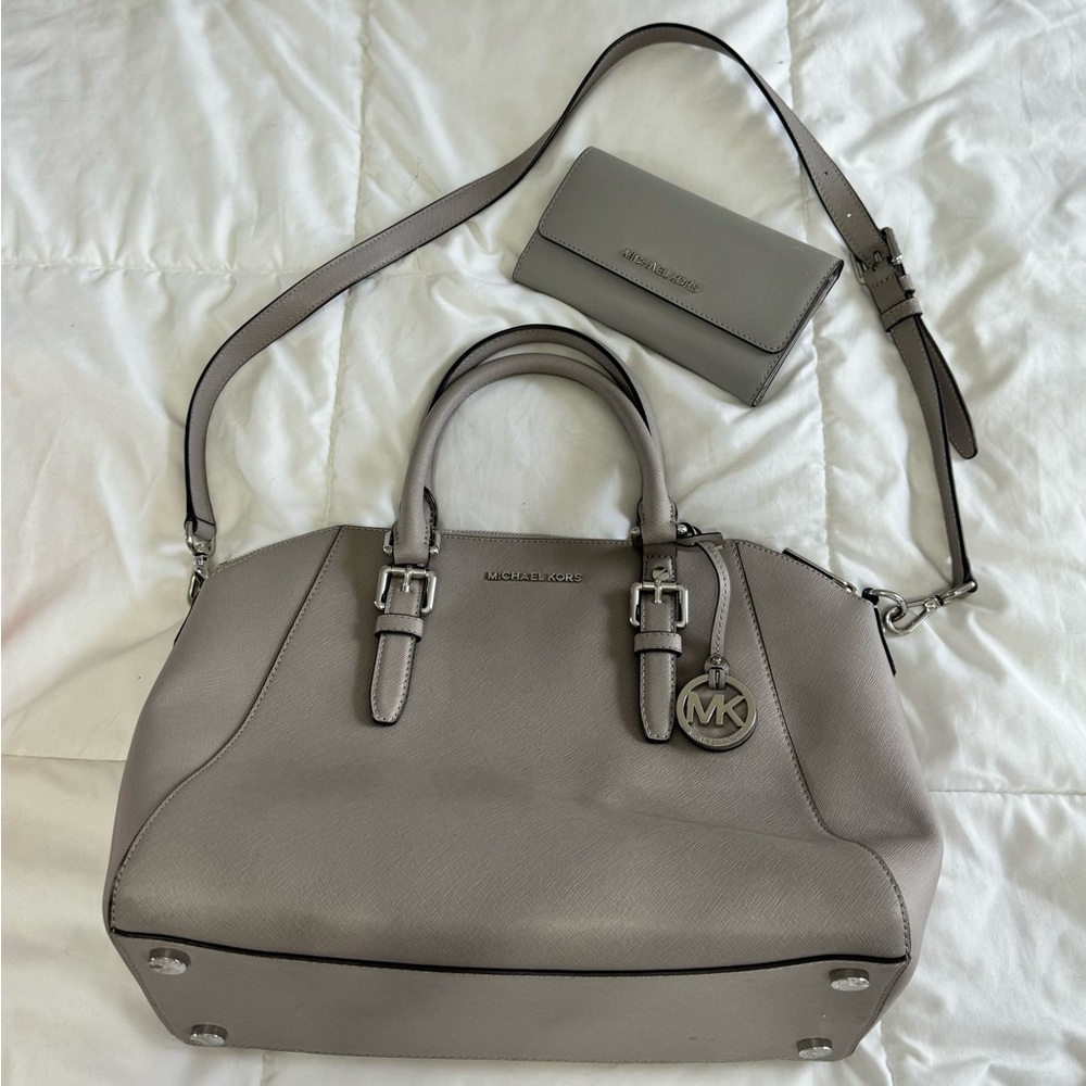 Michael Kors Ciara bag with matching wallet, gray